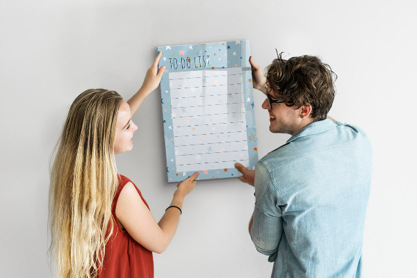 Decoratief glazen wandbord beschrijfbaar en magnetisch Takenlijst met ruimte voor foto's