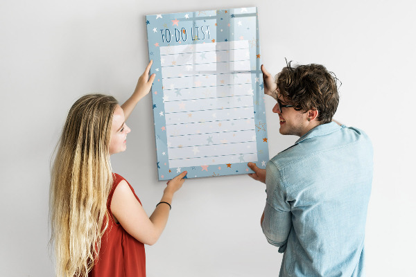 Decoratief glazen wandbord beschrijfbaar en magnetisch Takenlijst met ruimte voor foto's