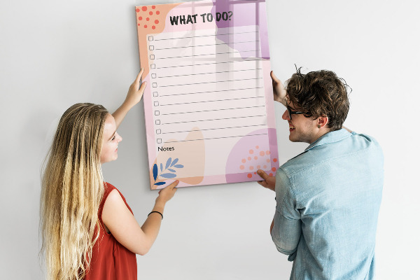 Memobord van glas met print inclusief neodymium magneten Agenda met ruimte voor foto's