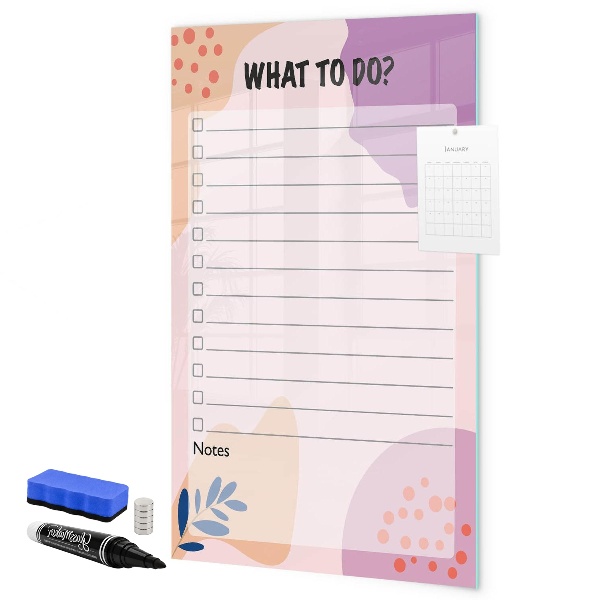 Memobord van glas met print inclusief neodymium magneten Agenda met ruimte voor foto's