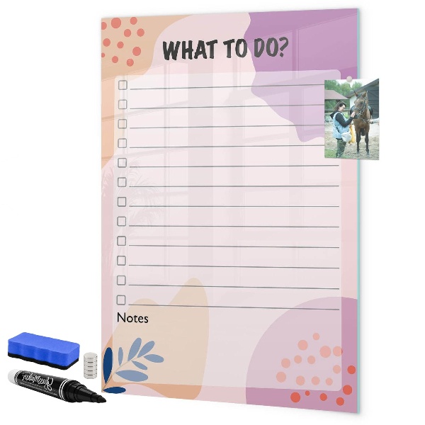 Memobord van glas met print inclusief neodymium magneten Agenda met ruimte voor foto's