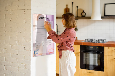 Memobord van glas met print inclusief neodymium magneten Agenda met ruimte voor foto's