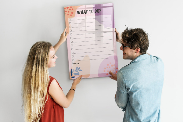 Memobord van glas met print inclusief neodymium magneten Agenda met ruimte voor foto's