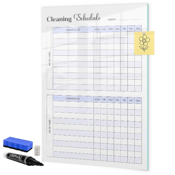Memobord van glas met print inclusief neodymium magneten Maandelijks schoonmaakschema