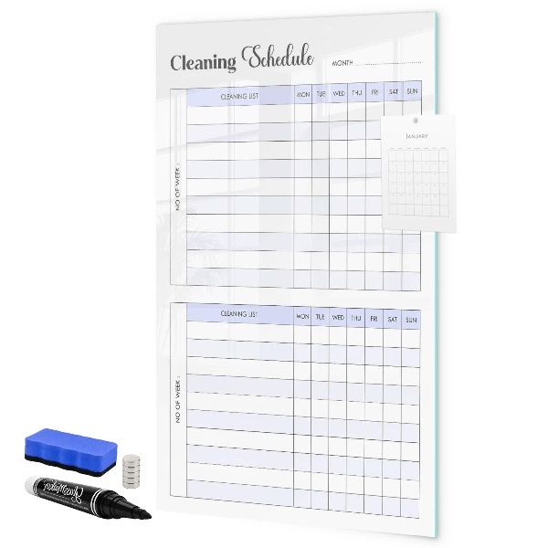 Memobord van glas met print inclusief neodymium magneten Maandelijks schoonmaakschema
