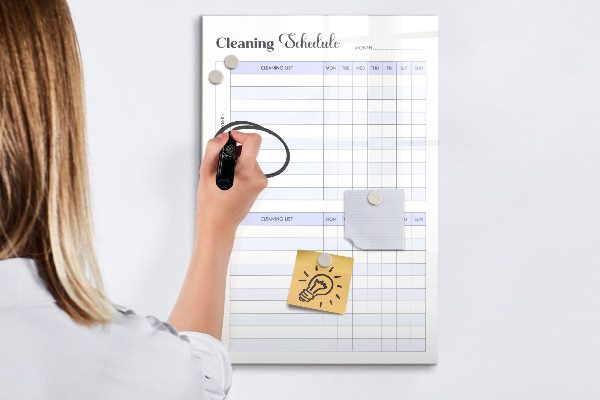 Memobord van glas met print inclusief neodymium magneten Maandelijks schoonmaakschema