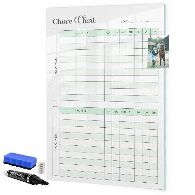 Decoratief glazen wandbord beschrijfbaar en magnetisch Huishoudelijke takenplanner voor het hele gezin