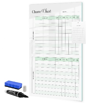 Decoratief glazen wandbord beschrijfbaar en magnetisch Huishoudelijke takenplanner voor het hele gezin