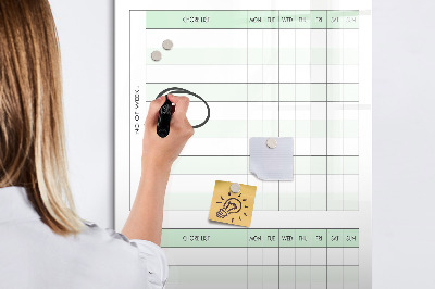 Decoratief glazen wandbord beschrijfbaar en magnetisch Huishoudelijke takenplanner voor het hele gezin