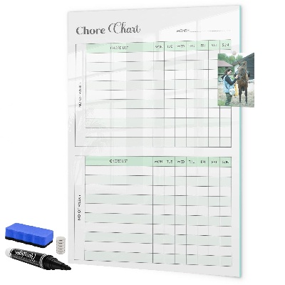 Decoratief glazen wandbord beschrijfbaar en magnetisch Huishoudelijke takenplanner voor het hele gezin