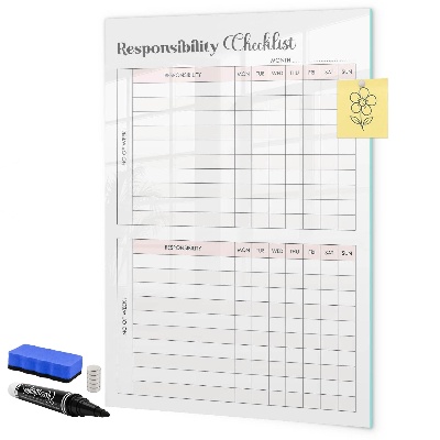Memobord van glas met print inclusief neodymium magneten Lijst met verantwoordelijkheden voor elke maand