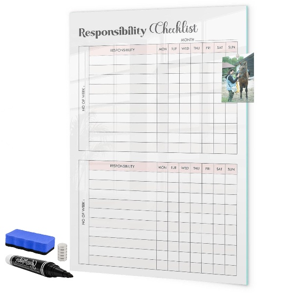 Memobord van glas met print inclusief neodymium magneten Lijst met verantwoordelijkheden voor elke maand