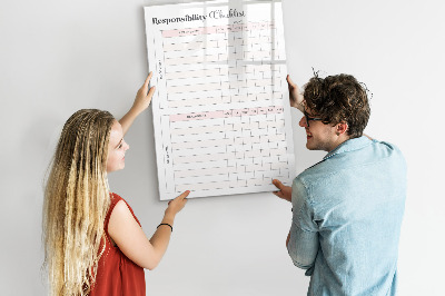 Memobord van glas met print inclusief neodymium magneten Lijst met verantwoordelijkheden voor elke maand