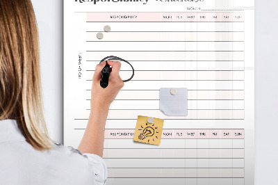 Memobord van glas met print inclusief neodymium magneten Lijst met verantwoordelijkheden voor elke maand