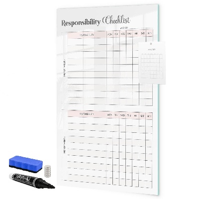 Memobord van glas met print inclusief neodymium magneten Lijst met verantwoordelijkheden voor elke maand