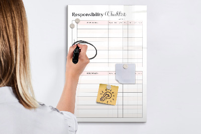 Memobord van glas met print inclusief neodymium magneten Lijst met verantwoordelijkheden voor elke maand