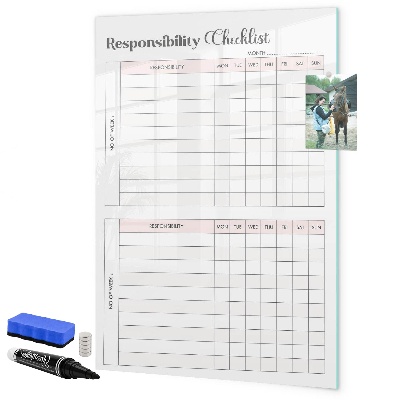 Memobord van glas met print inclusief neodymium magneten Lijst met verantwoordelijkheden voor elke maand