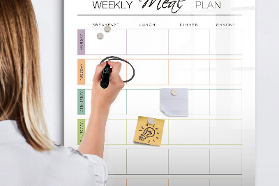 Decoratief glazen wandbord beschrijfbaar en magnetisch Maaltijdplanner voor de hele week