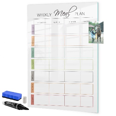 Decoratief glazen wandbord beschrijfbaar en magnetisch Maaltijdplanner voor de hele week