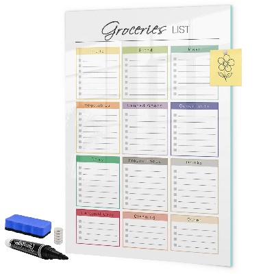 Memobord van glas met print inclusief neodymium magneten Boodschappenlijst met ruimte voor foto's