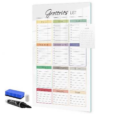 Memobord van glas met print inclusief neodymium magneten Boodschappenlijst met ruimte voor foto's