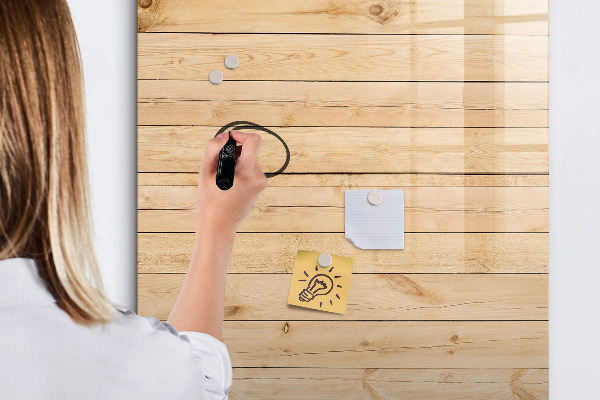 Decoratief glazen wandbord beschrijfbaar en magnetisch Notitiebord op een houten achtergrond