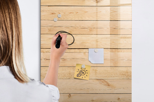 Decoratief glazen wandbord beschrijfbaar en magnetisch Notitiebord op een houten achtergrond
