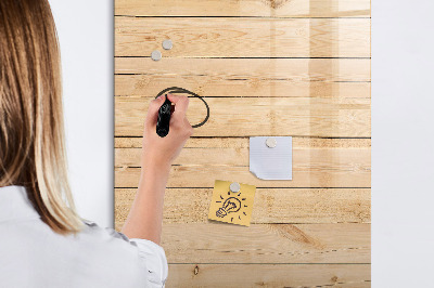 Decoratief glazen wandbord beschrijfbaar en magnetisch Notitiebord op een houten achtergrond