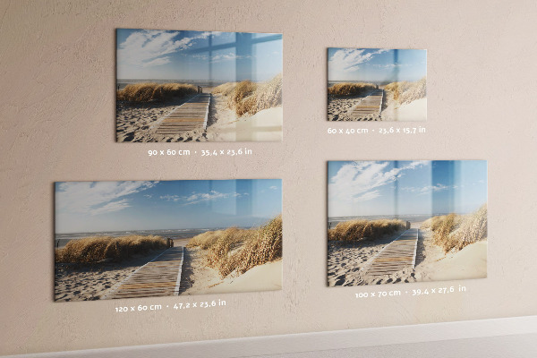 Decoratief glazen wandbord beschrijfbaar en magnetisch Strand, herinneringen en creativiteit in foto's