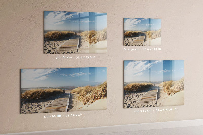 Decoratief glazen wandbord beschrijfbaar en magnetisch Strand, herinneringen en creativiteit in foto's