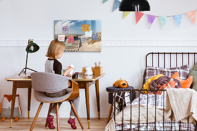 Decoratief glazen wandbord beschrijfbaar en magnetisch Strand, herinneringen en creativiteit in foto's