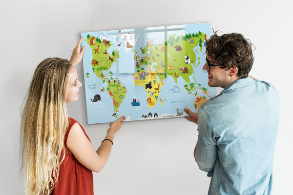 Memobord van glas met print inclusief neodymium magneten Interactieve kaart met foto's en aantekeningen