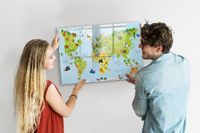 Memobord van glas met print inclusief neodymium magneten Interactieve kaart met foto's en aantekeningen