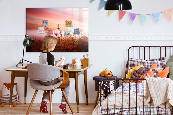 Memobord van glas met print inclusief neodymium magneten Een creatieve ruimte voor het presenteren van foto's