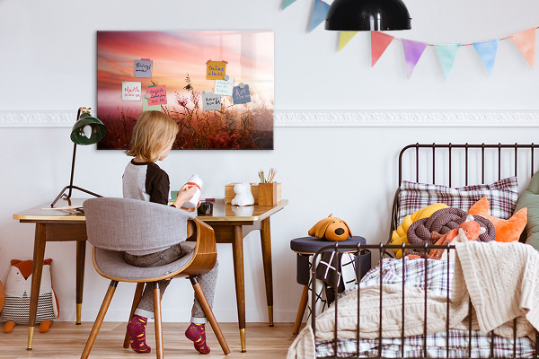 Memobord van glas met print inclusief neodymium magneten Een creatieve ruimte voor het presenteren van foto's