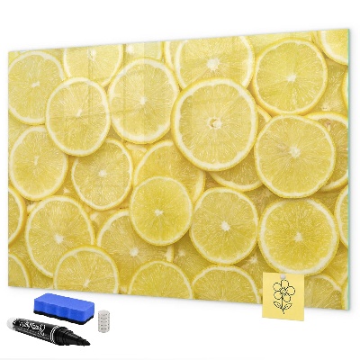 Decoratief glazen wandbord beschrijfbaar en magnetisch Citroenmotief met foto's en accessoires
