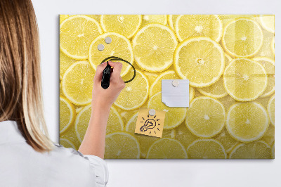 Decoratief glazen wandbord beschrijfbaar en magnetisch Citroenmotief met foto's en accessoires
