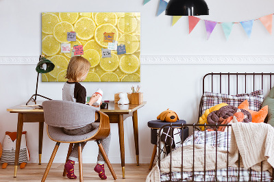Decoratief glazen wandbord beschrijfbaar en magnetisch Citroenmotief met foto's en accessoires