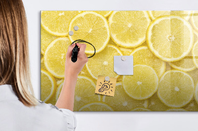 Decoratief glazen wandbord beschrijfbaar en magnetisch Citroenmotief met foto's en accessoires