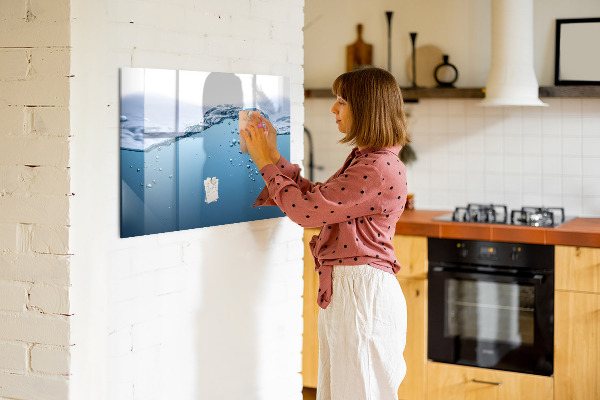 Decoratief glazen wandbord beschrijfbaar en magnetisch Waterachtergrond met foto's en accessoires