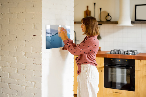 Decoratief glazen wandbord beschrijfbaar en magnetisch Waterachtergrond met foto's en accessoires