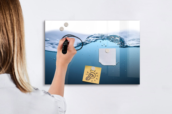 Decoratief glazen wandbord beschrijfbaar en magnetisch Waterachtergrond met foto's en accessoires