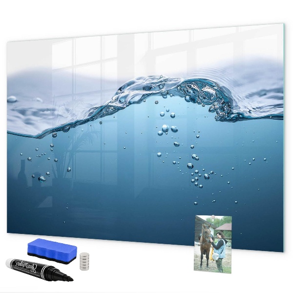 Decoratief glazen wandbord beschrijfbaar en magnetisch Waterachtergrond met foto's en accessoires