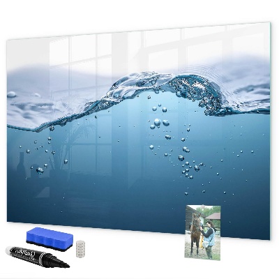 Decoratief glazen wandbord beschrijfbaar en magnetisch Waterachtergrond met foto's en accessoires
