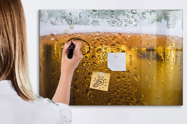 Memobord van glas met print inclusief neodymium magneten Een koud biertje met persoonlijke herinneringen.