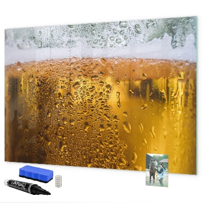 Memobord van glas met print inclusief neodymium magneten Een koud biertje met persoonlijke herinneringen.
