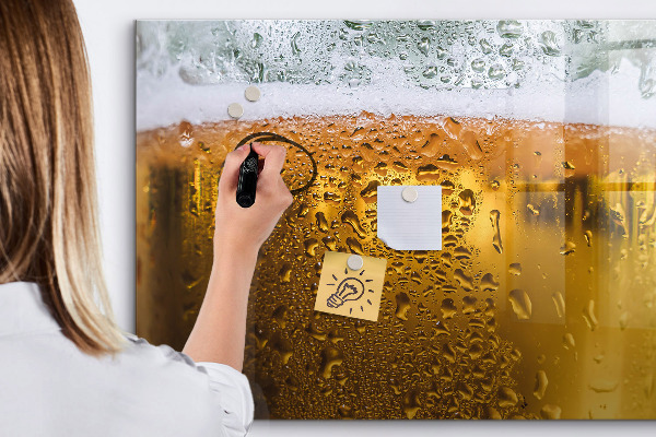Memobord van glas met print inclusief neodymium magneten Een koud biertje met persoonlijke herinneringen.