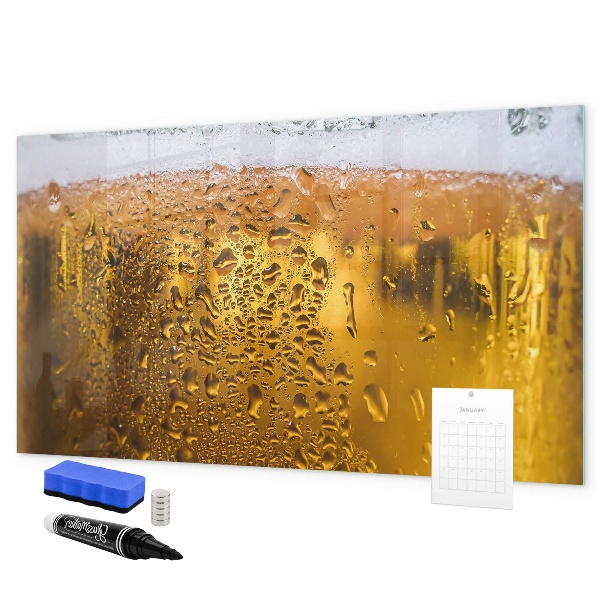 Memobord van glas met print inclusief neodymium magneten Een koud biertje met persoonlijke herinneringen.