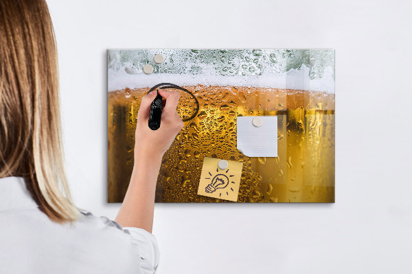 Memobord van glas met print inclusief neodymium magneten Een koud biertje met persoonlijke herinneringen.