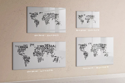 Decoratief glazen wandbord beschrijfbaar en magnetisch Wereldkaart met plaatsen en foto's